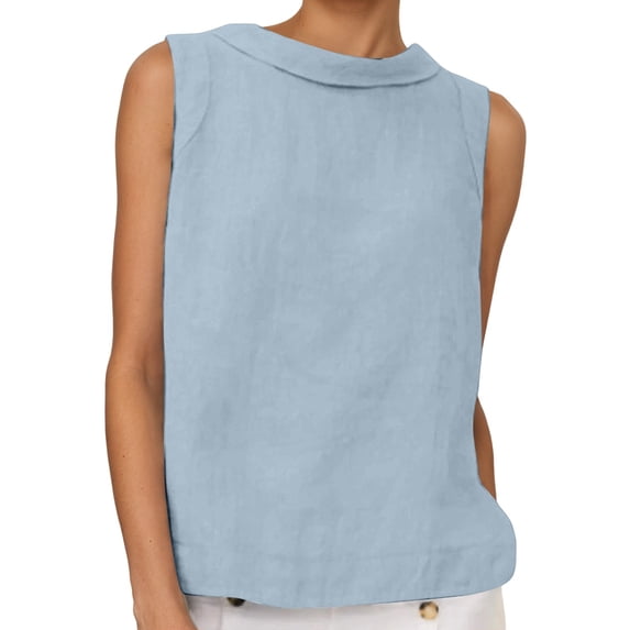 DHFJKG Women's Tank Tops Sleeveless Linen Shirts Lightweight Casual Summer Solid Color Collared Loose Fit Tunic Crewneck Comfortable Tops