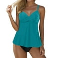 thumbnail image 1 of DHFJKG Women's Tankini Tops Spaghetti Strap Twist Front Swimwear Top Flared Hem Flowy Swimsuits Solid Color V Neck Trendy Beachwear, 1 of 4
