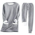 thumbnail image 1 of DHFJKG Women's Thermal Outfits Sweatshirt Set With Thick Fuzzy Lining Mid-Length Solid Color Loose Fit Tops Ankle-Tied Pants For Fall/Winter Versatile 2 Piece Sets, 1 of 2