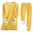 thumbnail image 1 of DHFJKG Women's Thermal Outfits Sweatshirt Set With Thick Fuzzy Lining Mid-Length Solid Color Loose Fit Tops Ankle-Tied Pants For Fall/Winter Versatile 2 Piece Sets, 1 of 2