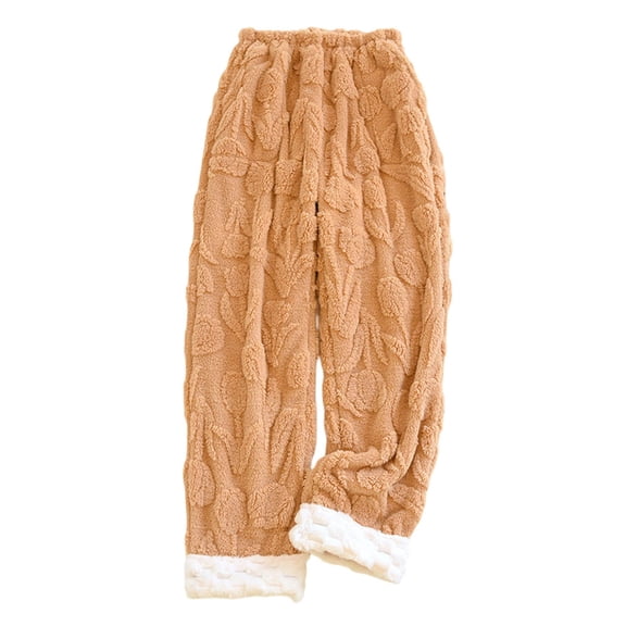 DHFJKG Women's Thick Fuzzy Pajamas Pants Floral Jacquard Loose Fit Elastic Waist Warm Pants With Pockets Homewear Cozy Trousers
