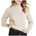 thumbnail image 1 of DHFJKG Women's Thick Turtleneck Sweaters Fuzzy Lining Slim Fit Solid Color Long Sleeve Knitwear Baselayer Top With Ribbing Edge For Autumn Winter Comfort Jumper Tops, 1 of 4
