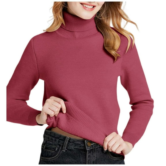 DHFJKG Women's Thick Turtleneck Sweaters Fuzzy Lining Slim Fit Solid Color Long Sleeve Knitwear Baselayer Top With Ribbing Edge For Autumn Winter Soft Jumper Tops