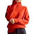 thumbnail image 1 of DHFJKG Women's Turtleneck Base Layer Sweater Fall Winter Loose Fit Long Sleeve Jacquard Knitted Trendy Pullover Versatile Jumper Tops, 1 of 4