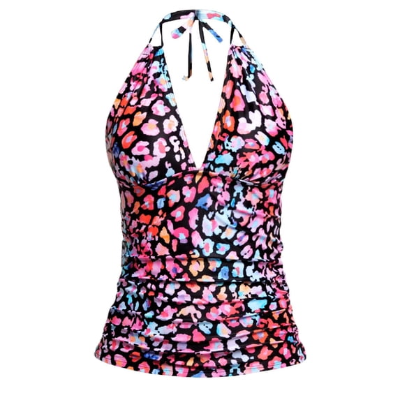DHFJKG Women's V Neck Halter Tops Y2k Ruched Floral Summer Going Out Cami Swim Tops Stylish Beachwear