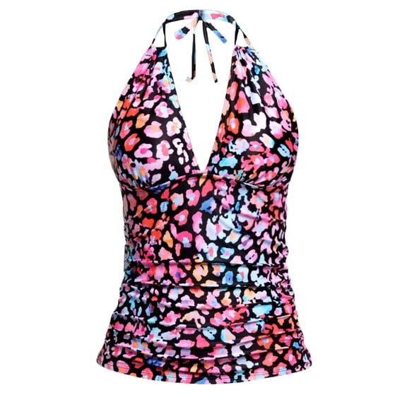 DHFJKG Women's V Neck Halter Tops Y2k Ruched Floral Summer Going Out Cami Swim Tops Stylish Beachwear