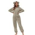 thumbnail image 1 of DHFJKG Women's Warm Fuzzy Hooded Zipper Onesie Jumpsuits Loungewear Solid Color Heart Jacquard Long Sleeve Playsuit Nightwear With Ear Hood Cozy Homewear, 1 of 3