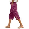 thumbnail image 1 of DHFJKG Women's Wide Leg Capri Pants Solid Color Elastic Waist Loose Fit Side Button Functional Casual Crop Pants Breathable Trousers, 1 of 4