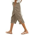 thumbnail image 1 of DHFJKG Women's Wide Leg Capri Pants Solid Color Elastic Waist Loose Fit Side Button Functional Casual Crop Pants Leisure Trousers, 1 of 4