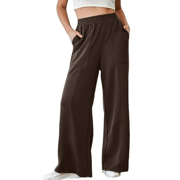 DHFJKG Women's Wide Leg Sweatpants Soft Solid Color Elastic High Waisted Long Pants Casual Loose Fit Yoga Pants With Large Pockets For Commuting Cozy Trousers