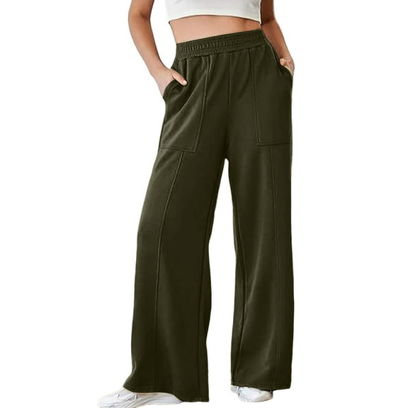 DHFJKG Women's Wide Leg Sweatpants Soft Solid Color Elastic High Waisted Long Pants Casual Loose Fit Yoga Pants With Large Pockets For Commuting Stylish Trousers