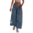 thumbnail image 1 of DHFJKG Women's Wide Leg Track Pants Drawstring Pockets Elastic Waist Solid Color Capri Hiking Pants Nice For Beach Comfort Trousers, 1 of 8