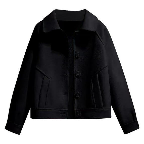 DHFJKG Women's Wool Blend Crop Jacket Solid Color Turndown Collar Buttons Versatile Casual Coat For All Seasons Cozy Coats