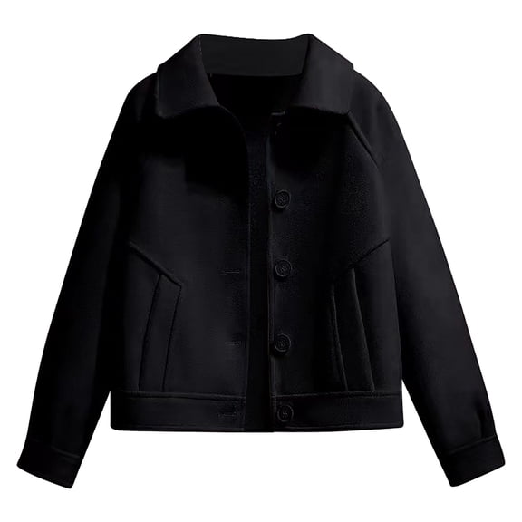 DHFJKG Women's Wool Blend Crop Jacket Solid Color Turndown Collar Buttons Versatile Casual Coat For All Seasons Stylish Coats