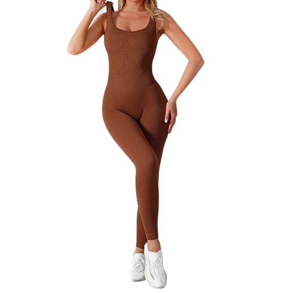 DHFJKG Women's Workout Seamless Jumpsuit Yoga Ribbed Fitness One Piece Tank Top Leggings Romper Sleeveless Square Neck Gym Sportswear Soft Onesie