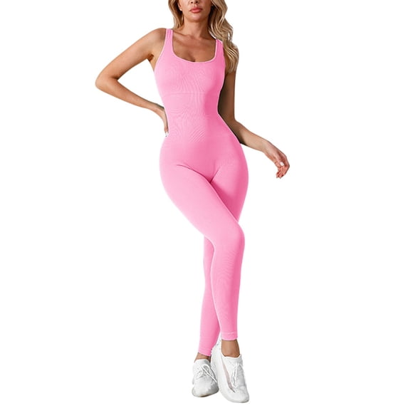 DHFJKG Women's Workout Seamless Jumpsuit Yoga Ribbed Fitness One Piece Tank Top Leggings Romper Sleeveless Square Neck Gym Sportswear Stylish Onesie