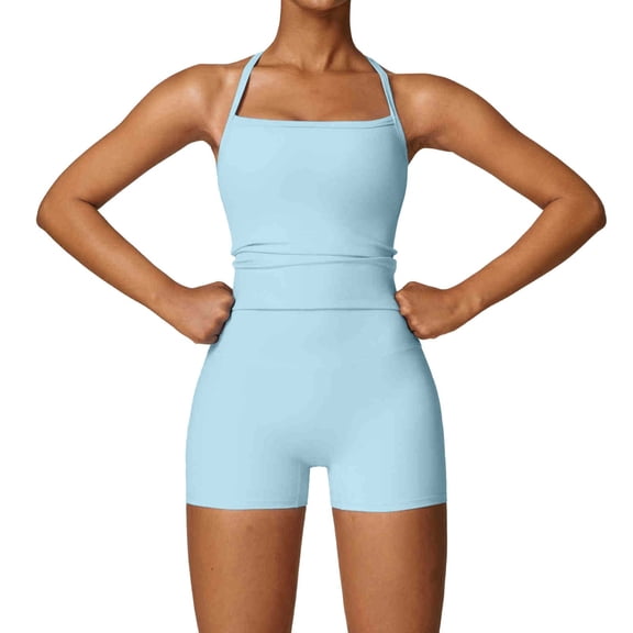 DHFJKG Women's Yoga Sets 2 Piece Workout Outfit Tank Top With Shorts For Women Summer Sports Solid Color Fitness Comfort Activewear