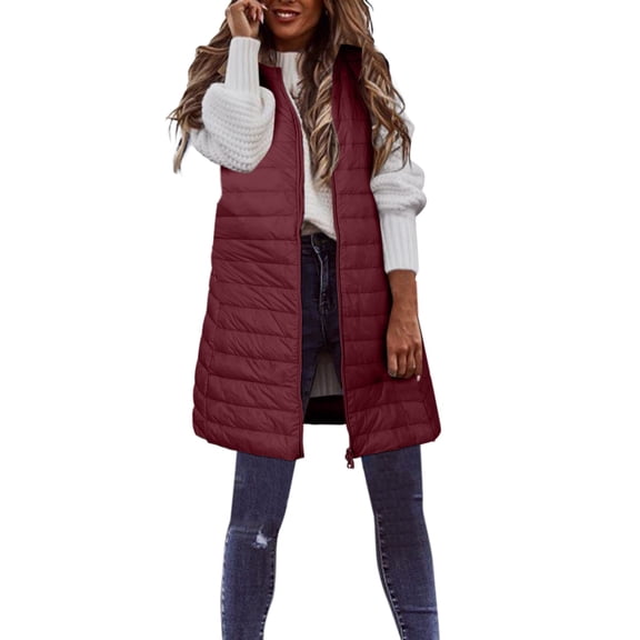 DHFJKG Women's Zipper Down Vest Solid Color Slim-Fit Sleeveless Round Neck Lightweight Down Coat Gilet Quilted Jacket Outdoor Winter Above Knee Vest With Pockets Leisure Coats