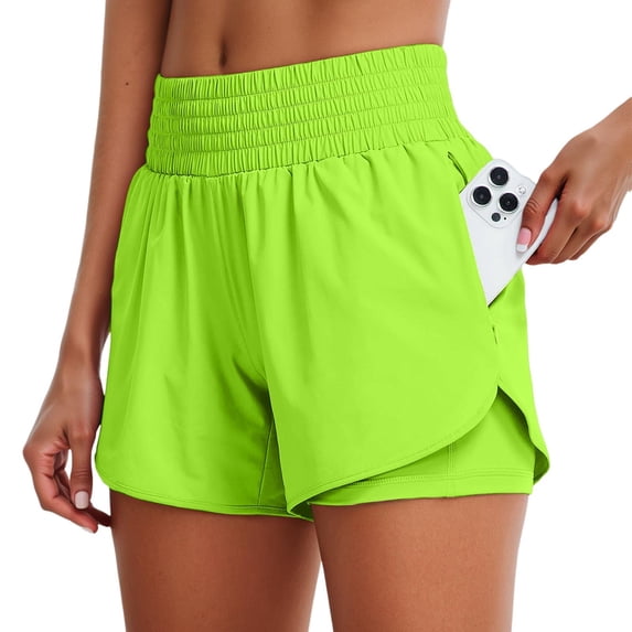 DHFJKG Womens 2 In 1 Running Shorts High Waisted Tummy Control Athletic Workout Shorts For Women With Pockets Gym Soft Bottoms