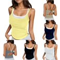thumbnail image 1 of DHFJKG Womens 2 In 1 Tank Tops With Built In Bra Hallow Out Backless Slim Fit Camisole Going Out Casual Summer Outfit Scoop Neck Soft Top, 1 of 7
