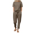 thumbnail image 1 of DHFJKG Womens 2 Piece Outfits Summer Short Sleeve Basic Tee Straight Leg Pants Solid Color Matching Sets For Women Versatile Outfit, 1 of 8