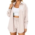 thumbnail image 1 of DHFJKG Womens 2 Piece Oversized Outfits Summer Striped Long Sleeve Button Up Shirts And Shorts Summer Matching Sets Trendy Outfit, 1 of 8