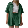thumbnail image 1 of DHFJKG Womens 2 Piece Shorts Set Long Sleeve Button Up Collared Shirt Drawstring Shorts Solid Color Blouses Basic Top Summer Beach Vacation Clothes Trendy Outfit, 1 of 6