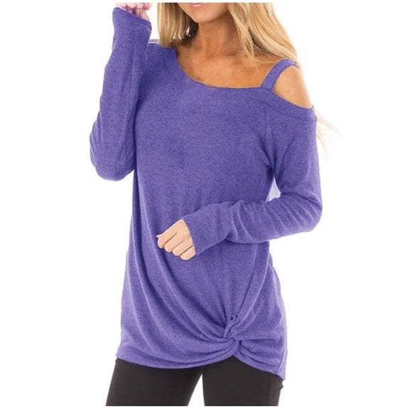 DHFJKG Womens Asymmetrical T-Shirts One Sided Shoulder Solid Color Long Sleeve Loose Fit Casual Vintage Blouse Relaxed Fit Stylish Tops