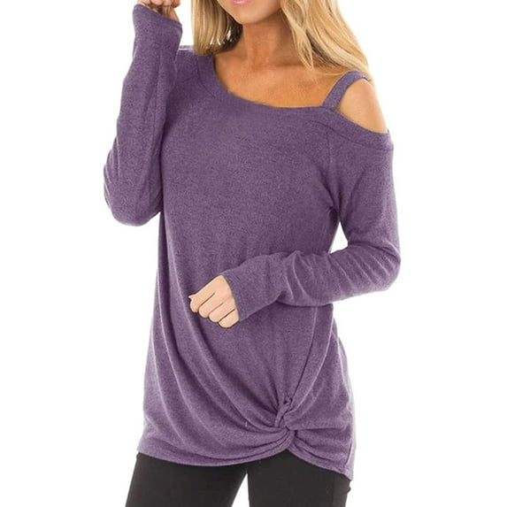 DHFJKG Womens Asymmetrical T-Shirts One Sided Shoulder Solid Color Long Sleeve Loose Fit Casual Vintage Blouse Relaxed Fit Versatile Tops