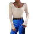 thumbnail image 1 of DHFJKG Womens Base Layer Knit Ribbed Sweater Slim Fit Scoop Neck Solid Color Long Sleeve Bottoming Shirt Pullover Classic Jumper Tops, 1 of 5