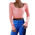 thumbnail image 1 of DHFJKG Womens Base Layer Knit Ribbed Sweater Slim Fit Scoop Neck Solid Color Long Sleeve Bottoming Shirt Pullover Cozy Jumper Tops, 1 of 7