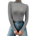 thumbnail image 1 of DHFJKG Womens Base Layer Ribbed Sweater Half Turtleneck Long Sleeve Slim Fit Solid Color Bottoming Shirt For Autumn Winter Versatile Jumper Tops, 1 of 4