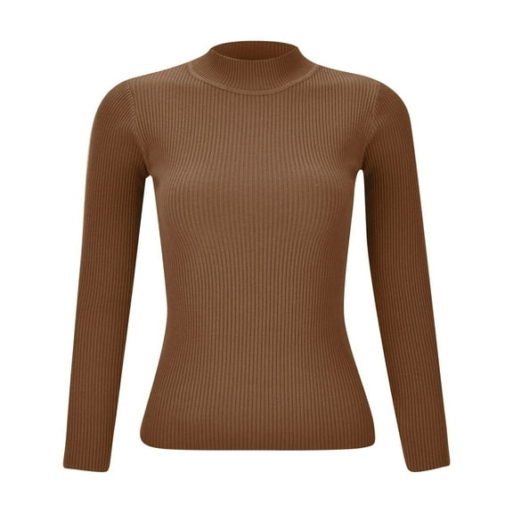 DHFJKG Womens Base Layer Ribbed Sweater Half Turtleneck Long Sleeve Slim Fit Solid Color Pullover For Autumn Winter Classic Jumper Tops