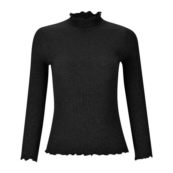DHFJKG Womens Base Layer Sweater Half Turtleneck Lettuce Trim Long Sleeve Slim Fit Solid Color Pullover For Autumn Winter Comfort Jumper Tops