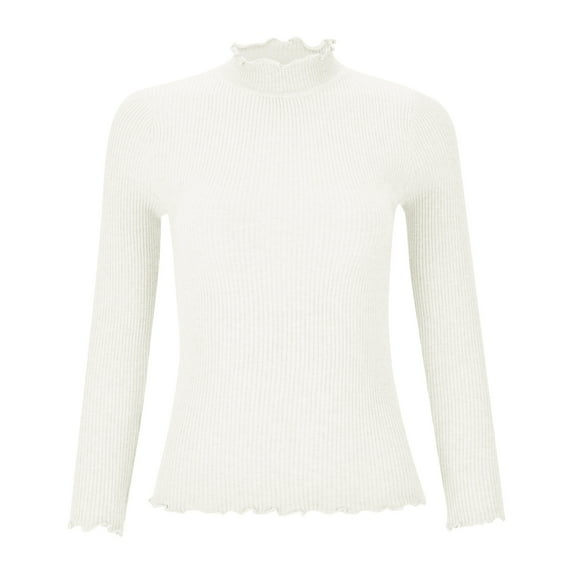 DHFJKG Womens Base Layer Sweater Half Turtleneck Lettuce Trim Long Sleeve Slim Fit Solid Color Pullover For Autumn Winter Cozy Jumper Tops