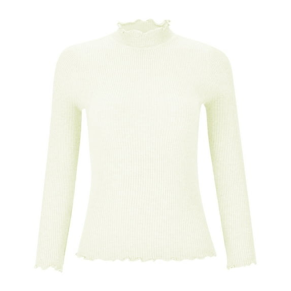 DHFJKG Womens Base Layer Sweater Half Turtleneck Lettuce Trim Long Sleeve Slim Fit Solid Color Pullover For Autumn Winter Soft Jumper Tops