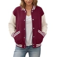 thumbnail image 1 of DHFJKG Womens Baseball Jacket Color Block Long Sleeve Button Up Lightweight Striped Varsity Jackets Comfort Coat, 1 of 9