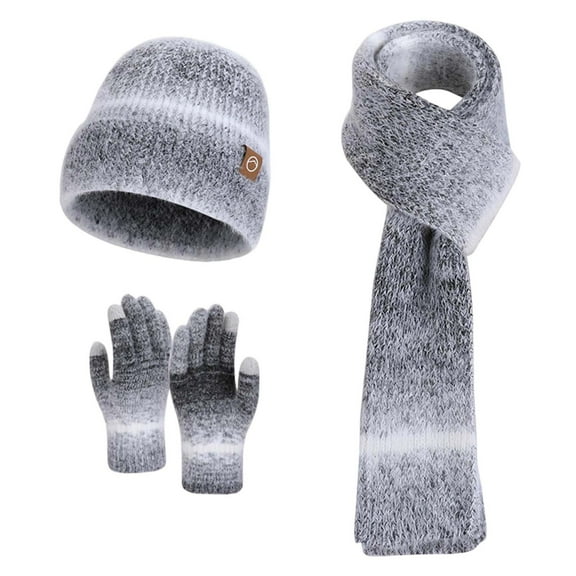 DHFJKG Womens Beanie Scarf Gloves Set Winter Ears Warmer Gradient Knit Hats Scarf Gloves 3 Piece Set Comfort Soft Insulated Set