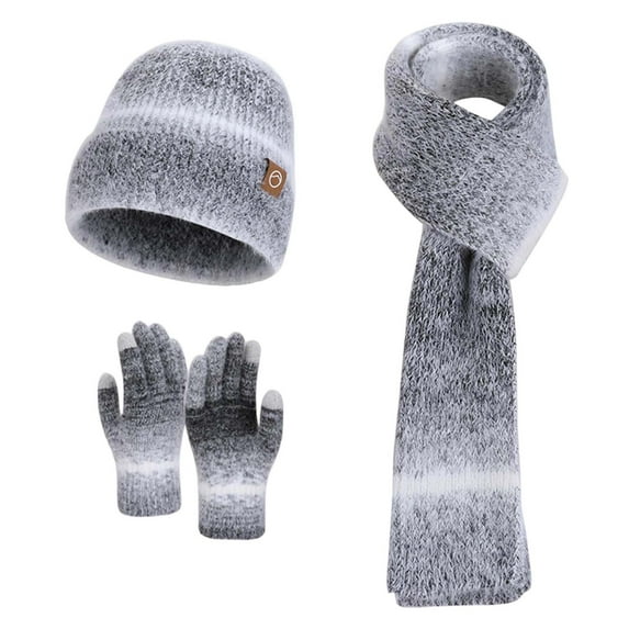 DHFJKG Womens Beanie Scarf Gloves Set Winter Ears Warmer Gradient Knit Hats Scarf Gloves 3 Piece Set Comfort Soft Insulated Set