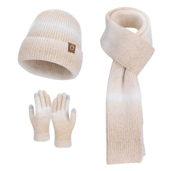 DHFJKG Womens Beanie Scarf Gloves Set Winter Ears Warmer Gradient Knit Hats Scarf Gloves 3 Piece Set Comfort Soft Insulated Set