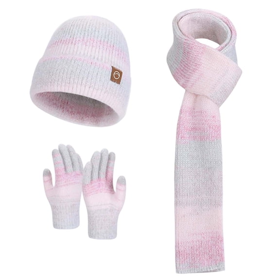 DHFJKG Womens Beanie Scarf Gloves Set Winter Ears Warmer Gradient Knit Hats Scarf Gloves 3 Piece Set Soft Insulated Set