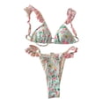 thumbnail image 1 of DHFJKG Womens Bikini Set Two Piece Swimsuits Floral Ruffle Triangle Bikini Top And Thong Bottom Set With Adjustable Straps Casual Beachwear, 1 of 2