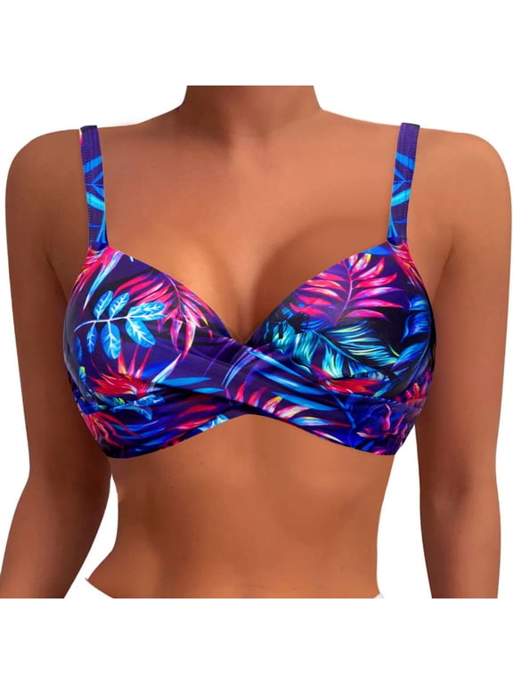Womens Bikini Top Underwire Push Up Swim Bra Padded Swimsuit Tops 2026 Bathing Suit Floral Printed Comfy Beachwear
