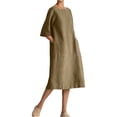 thumbnail image 1 of DHFJKG Womens Boat Neck Dresses Summer Linen Casual Loose Fit Half Sleeve Boho Solid Color Tunic Midi Dress With Pockets Beach Stylish Dresses, 1 of 4