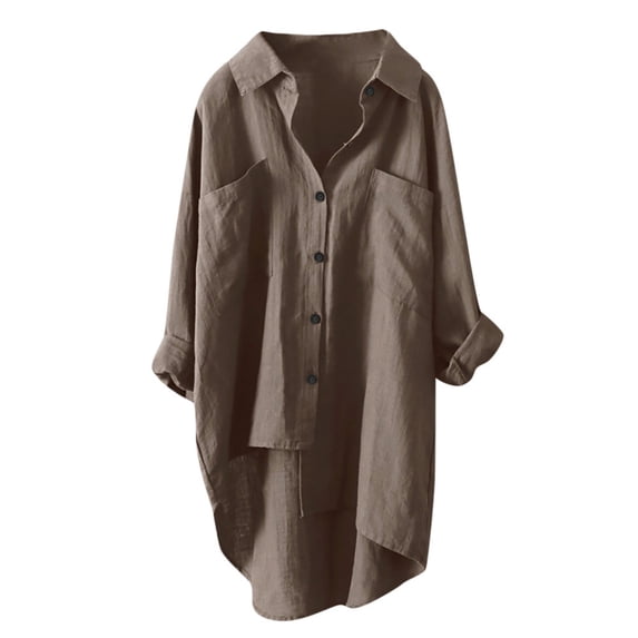 DHFJKG Womens Button Down Shirts Long Sleeve Asymmetrical High Low Casual Blouse Solid Color Lapel Shirt Work Dressy Stylish Tops