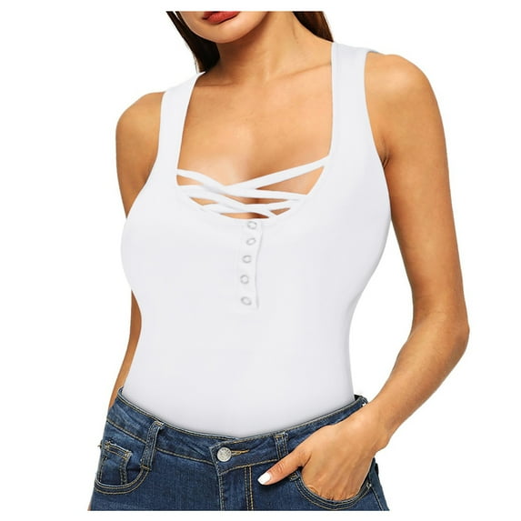 DHFJKG Womens Camisole Top Sexy Summer Sleeveless Scoop Neck Button Down Camis Shirts Fitness Low Cut Night Out Outfits Stylish Tops