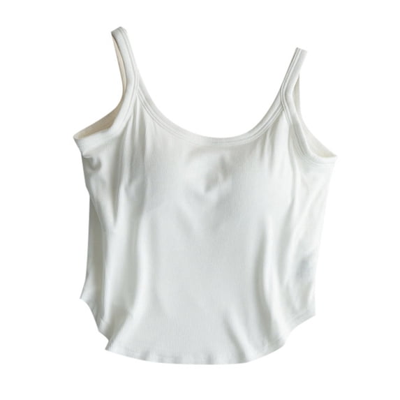 DHFJKG Womens Camisole With Built In Bra Summer Crop Tank Top Curved Hem Solid Color Workout Basic Shirts Trendy Tops