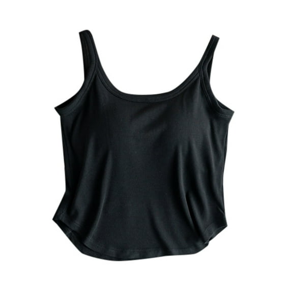 DHFJKG Womens Camisole With Built In Bra Summer Crop Tank Top Curved Hem Solid Color Workout Basic Shirts Versatile Tops