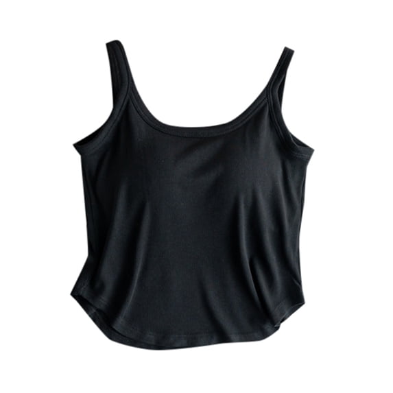 DHFJKG Womens Camisole With Built In Bra Summer Crop Tank Top Curved Hem Solid Color Workout Basic Shirts Versatile Tops