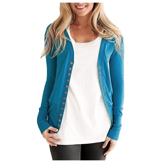 DHFJKG Womens Cardigan Sweaters Knitted Slim Fit Solid Color Long Sleeve V Neck Button Down Jacket Fitness Stylish Outerwear